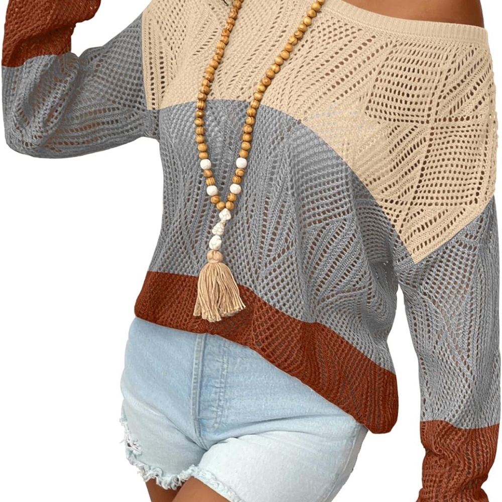 🤩Zeagoo Off-Shoulder Knit Sweater in Cream, Gray, and Brown